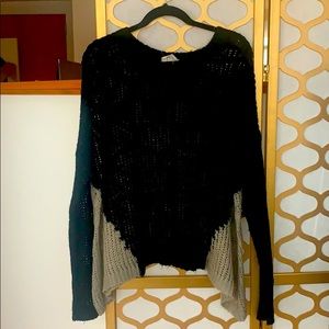 Black and Gray Open Knit Scoop Neck Sweater